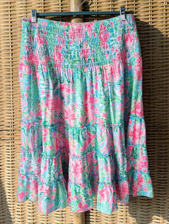 Lilly Pulitzer Dresses & Skirts - Lilly Pulitzer Deavan Midi Tiered Smocked Skirt Womens XL Leaf It Wild Colorful